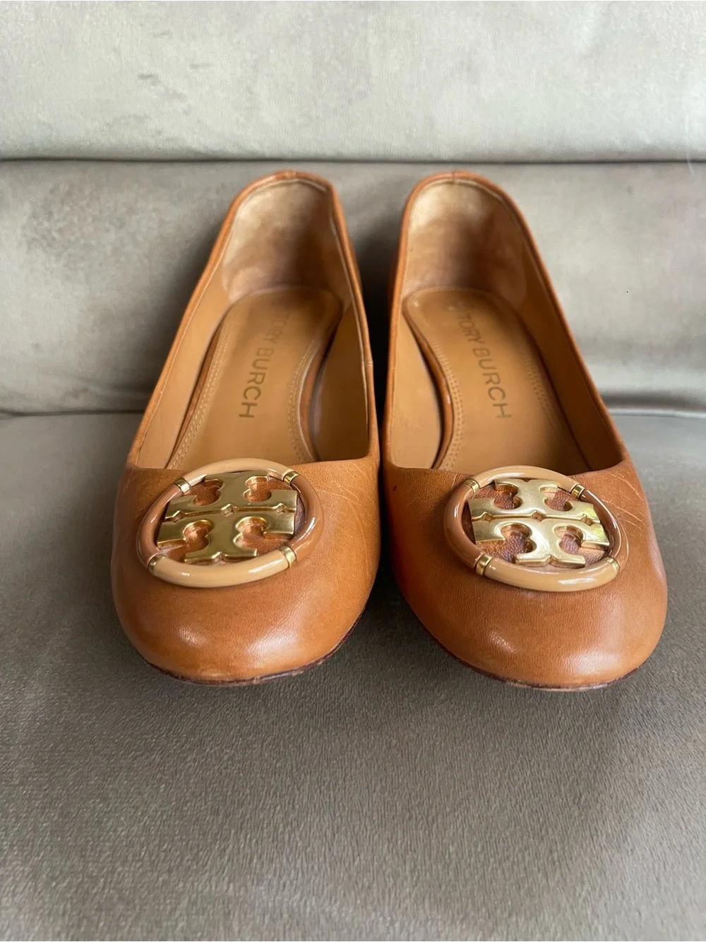Tory Burch Brown Leather Block Heels with Logo